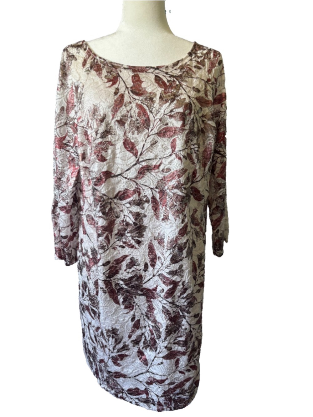 Maree Pour Toi Dress Floral Burnout Shift Sheath Brown Ivory Metallic Sparkle